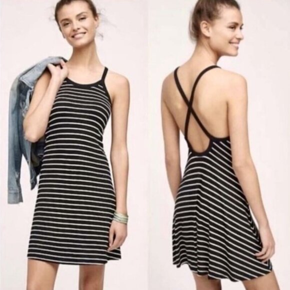 Saturday Sunday Dress Womens Small Black White Stripe Tank Casual Summer Rayon - Picture 1 of 13